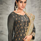 Straight Salwar Suit Organza Silk Grey Hand Work Salwar Kameez