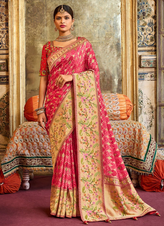 Designer Silk Pink Embroidered Saree