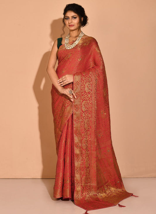 Silk Saree Kanchipuram Silk Red Embroidered Saree