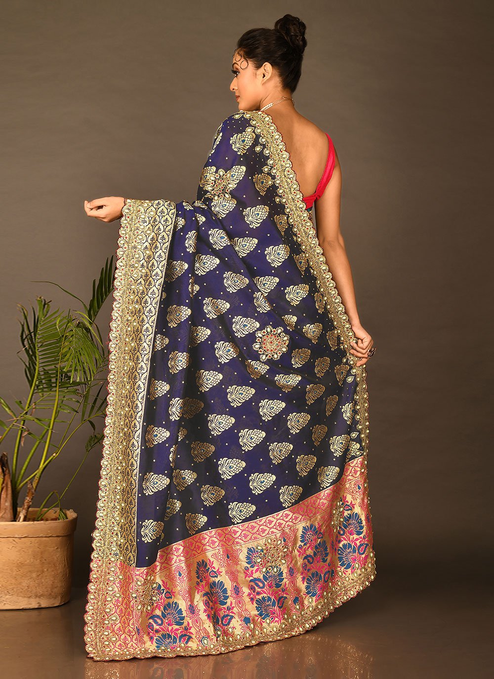 Silk Saree Kanchipuram Silk Blue Embroidered Saree