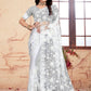 Classic Net White Embroidered Saree