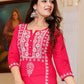Straight Salwar Suit Cotton Hot Pink Lucknowi Work Salwar Kameez