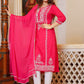 Straight Salwar Suit Cotton Hot Pink Lucknowi Work Salwar Kameez