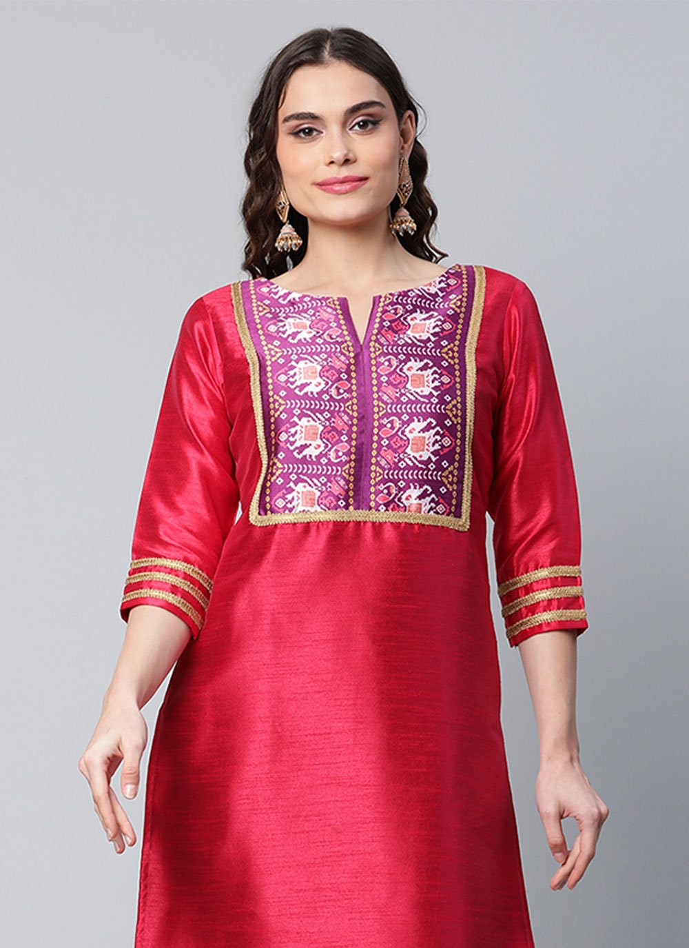 Designer Kurti Art Silk Hot Pink Print Kurtis