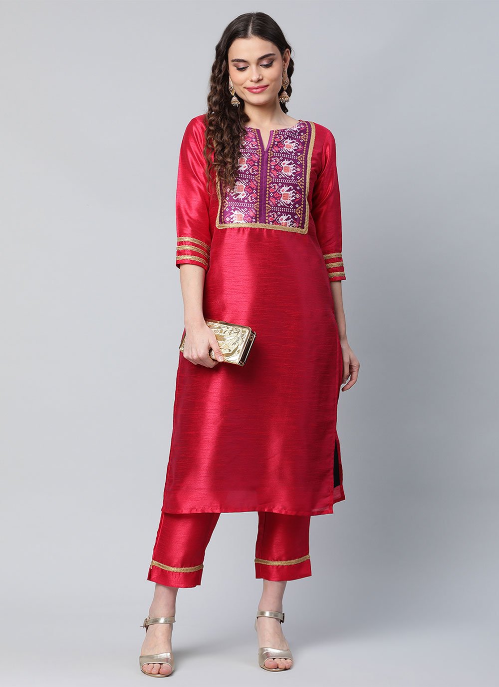 Designer Kurti Art Silk Hot Pink Print Kurtis