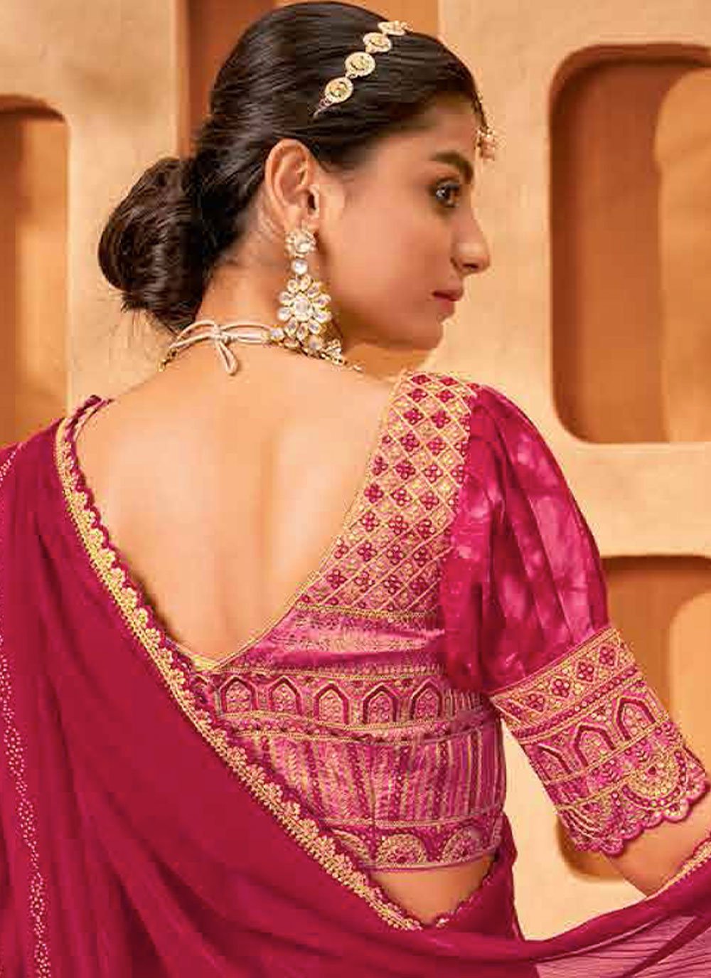 Trendy Saree Chiffon Hot Pink Embroidered Saree