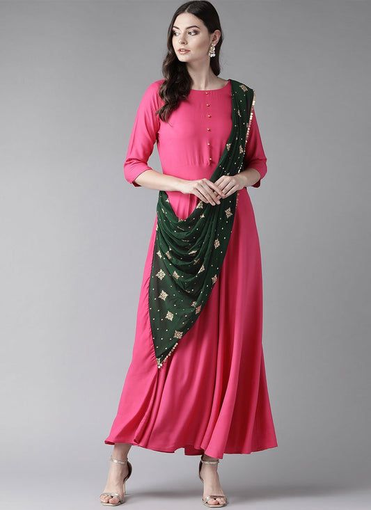 Casual Kurti Rayon Hot Pink Plain Kurtis