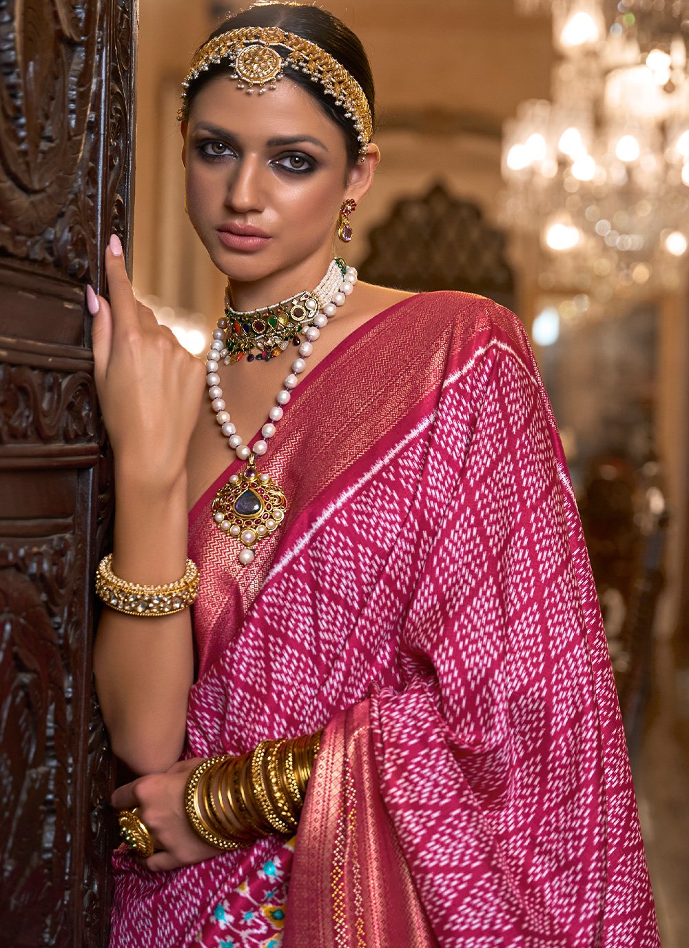 Contemporary Patola Silk Hot Pink Print Saree