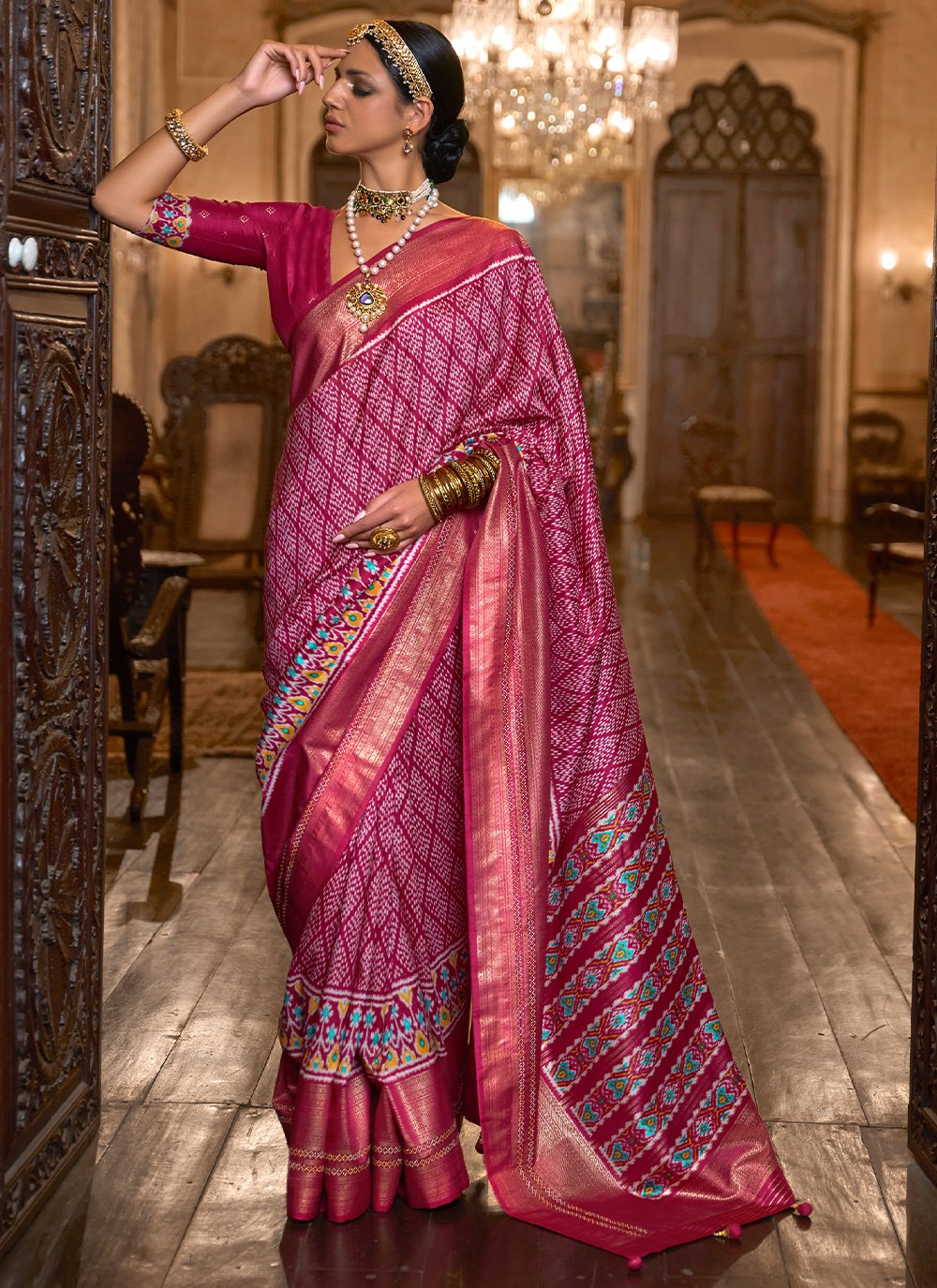 Contemporary Patola Silk Hot Pink Print Saree