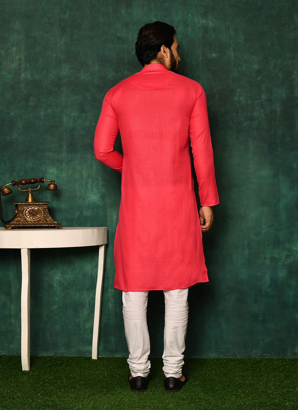 Kurta Pyjama Cotton Hot Pink Plain Mens