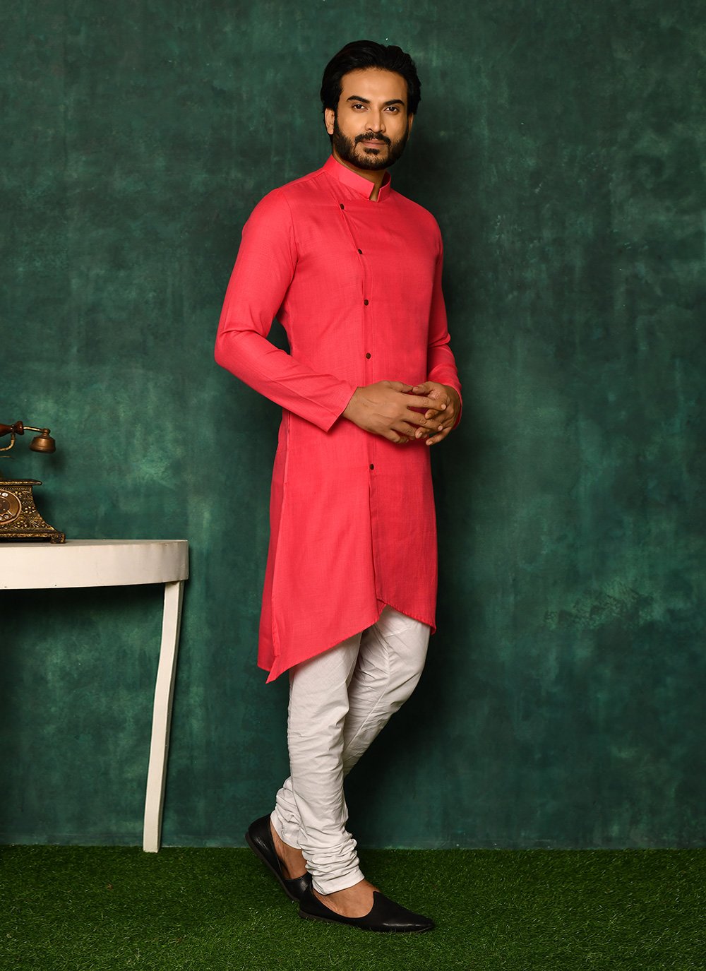 Kurta Pyjama Cotton Hot Pink Plain Mens