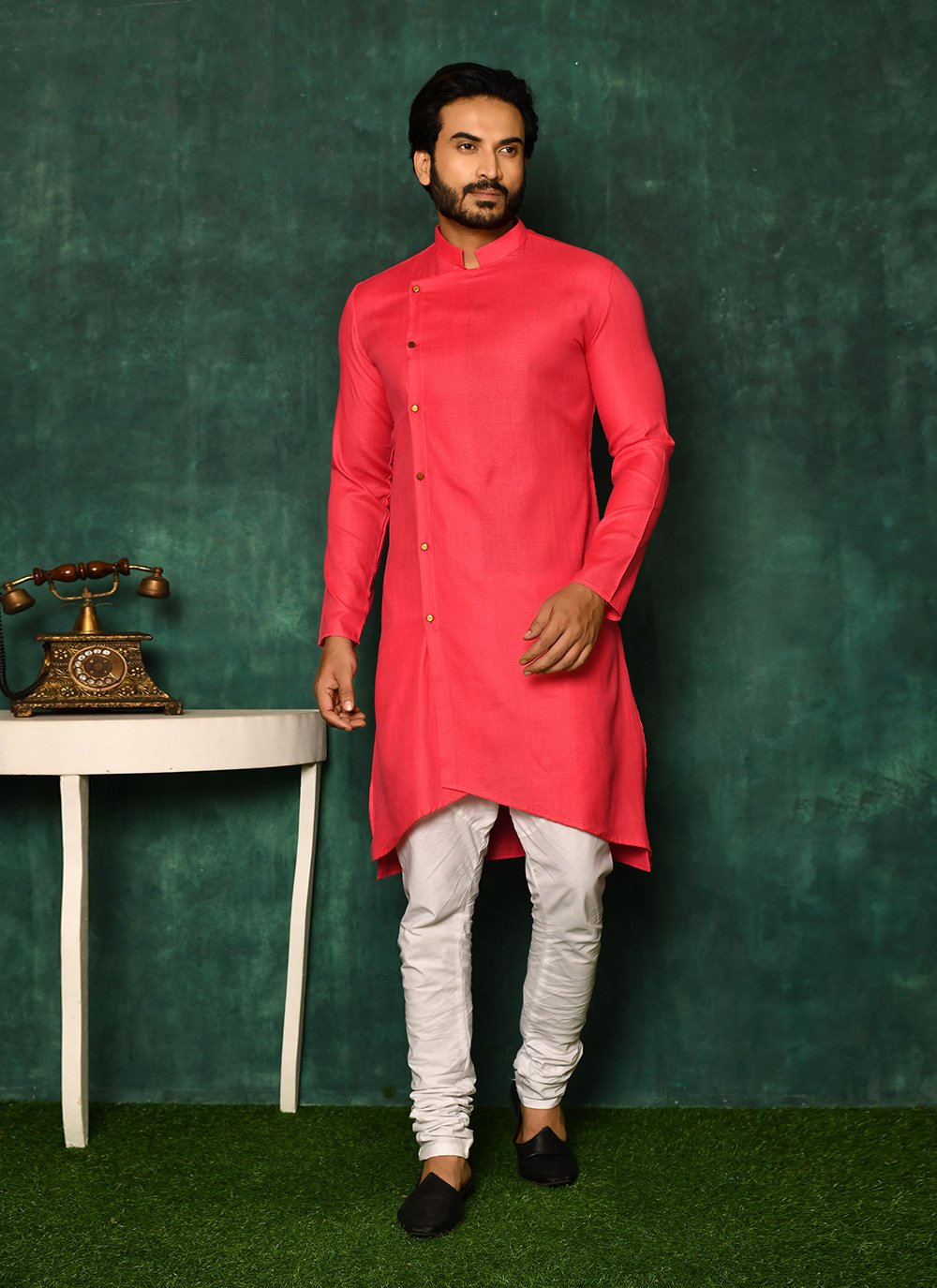 Kurta Pyjama Cotton Hot Pink Plain Mens