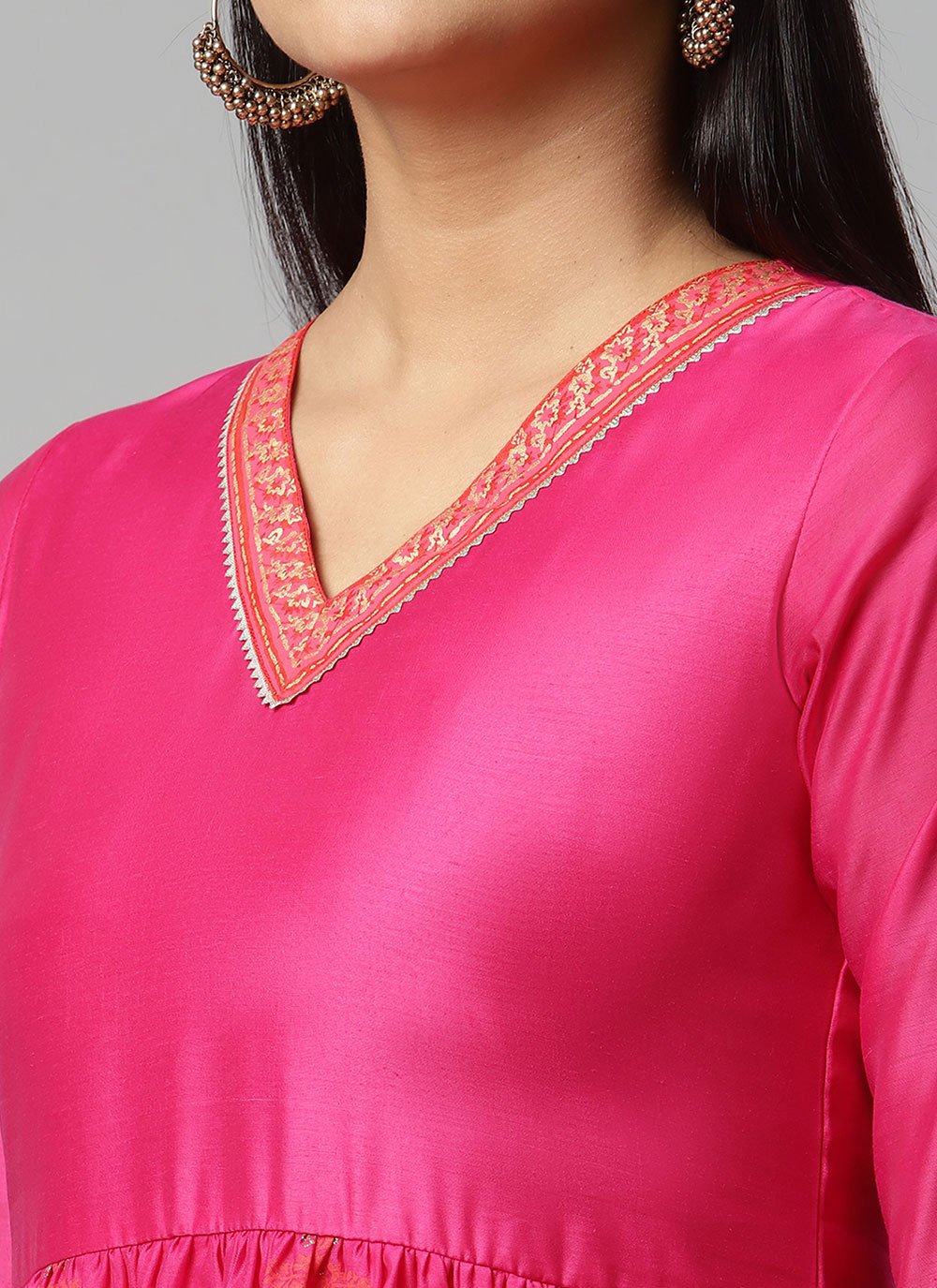 Floor Length Kurti Crepe Silk Hot Pink Print Kurtis