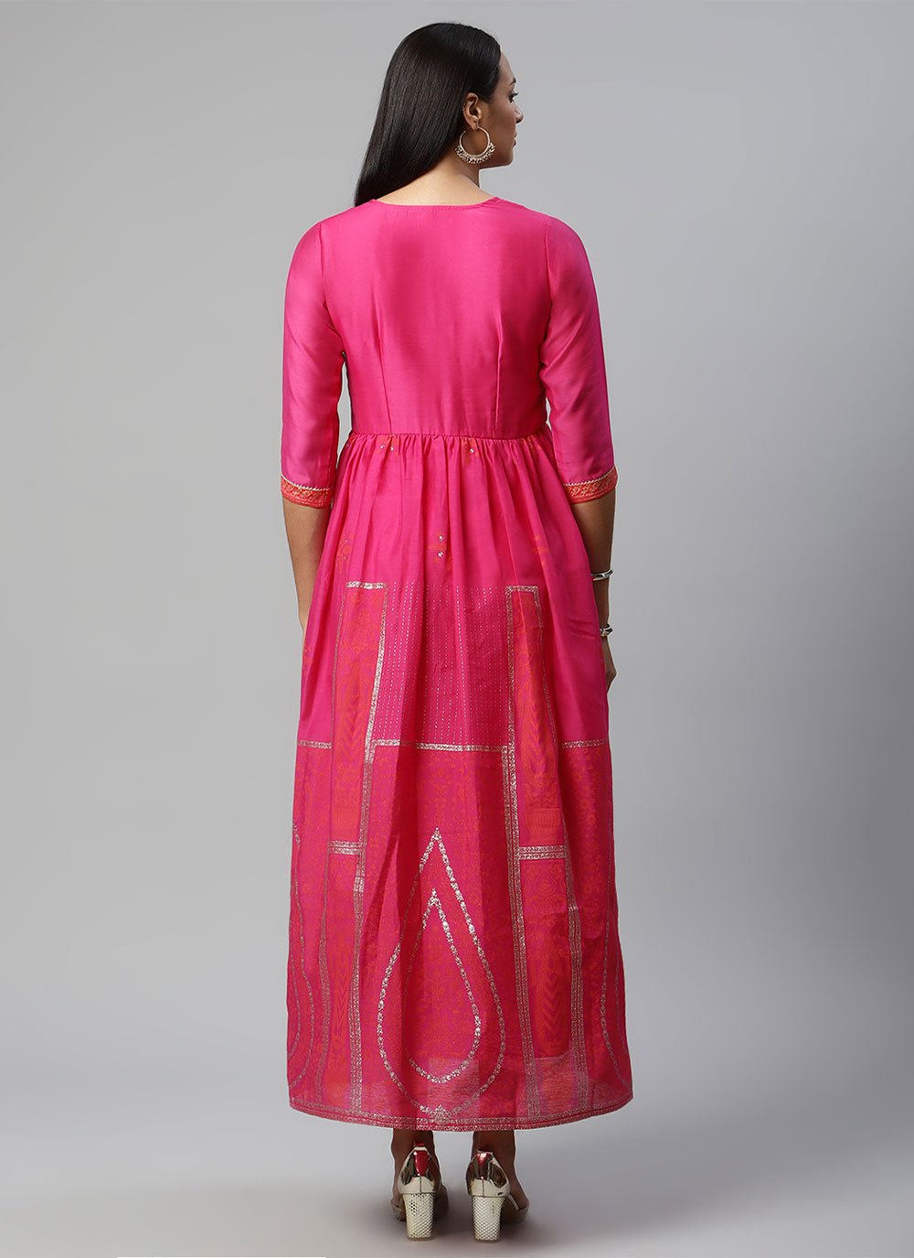 Floor Length Kurti Crepe Silk Hot Pink Print Kurtis