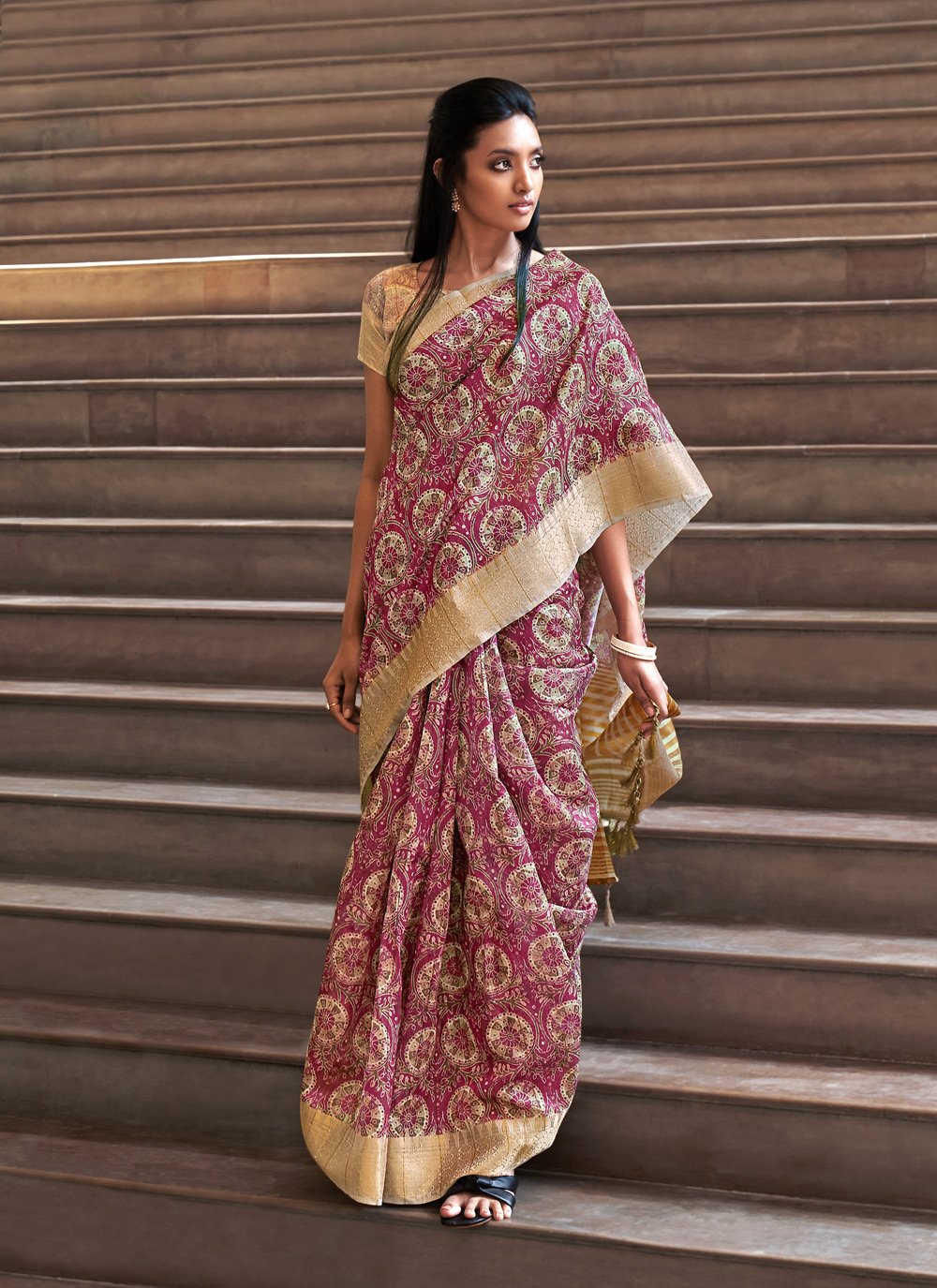 Traditional Saree Silk Hot Pink Digital Print Saree