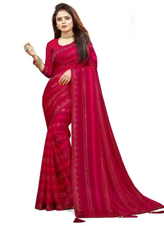 Classic Georgette Hot Pink Diamond Saree