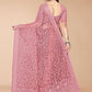 Designer Net Hot Pink Embroidered Saree