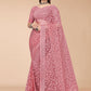 Designer Net Hot Pink Embroidered Saree