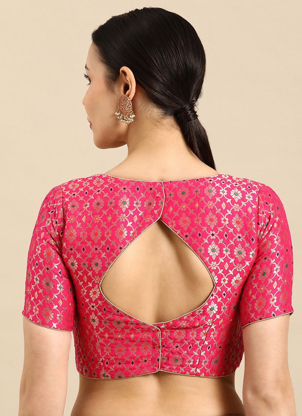 Designer Blouse Banarasi Jacquard Hot Pink Weaving Blouse