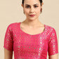 Designer Blouse Banarasi Jacquard Hot Pink Weaving Blouse