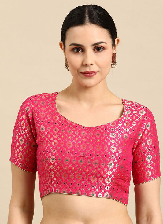 Designer Blouse Banarasi Jacquard Hot Pink Weaving Blouse