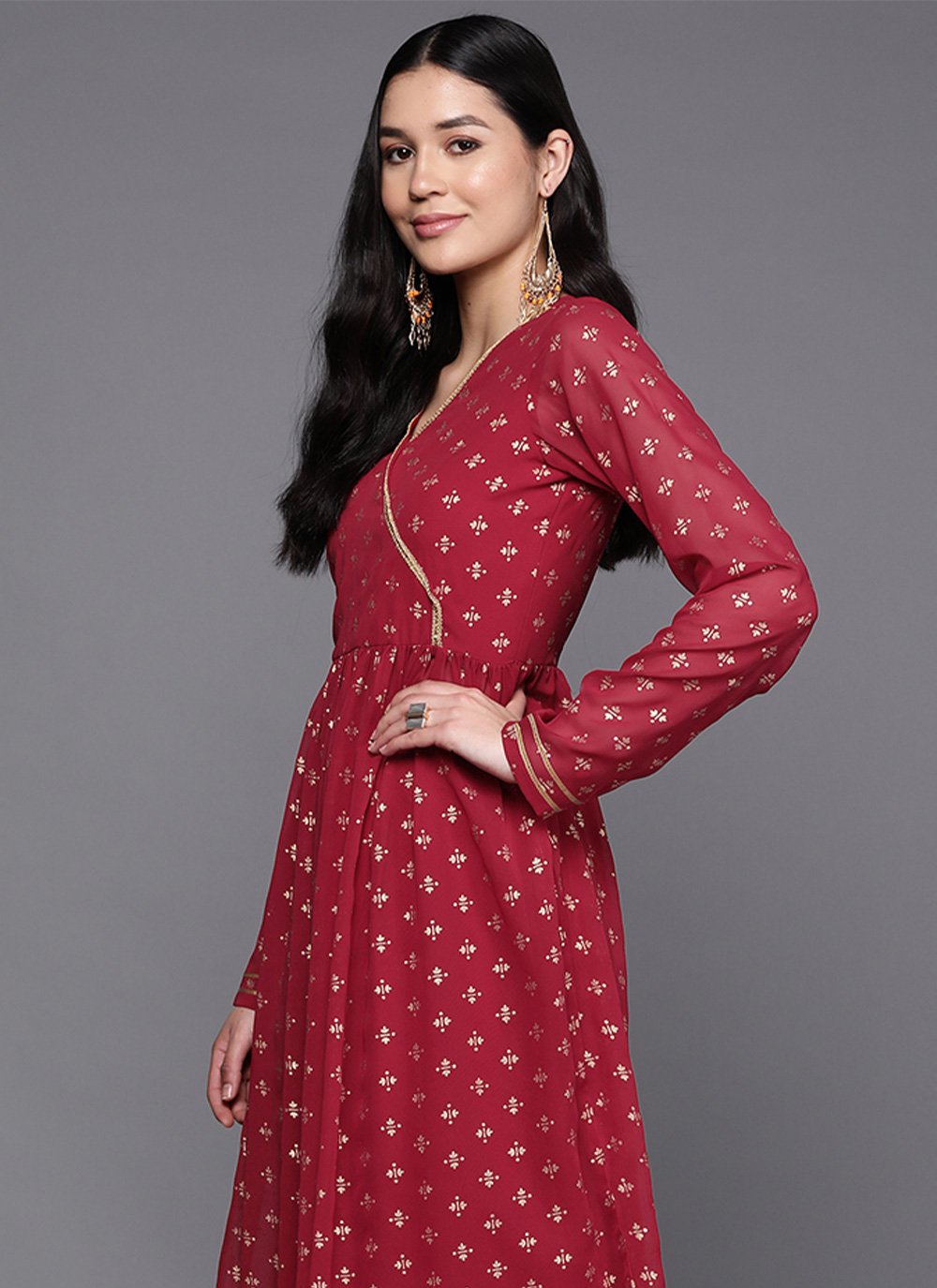 Designer Kurti Georgette Hot Pink Print Kurtis