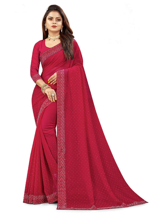 Classic Georgette Hot Pink Embroidered Saree