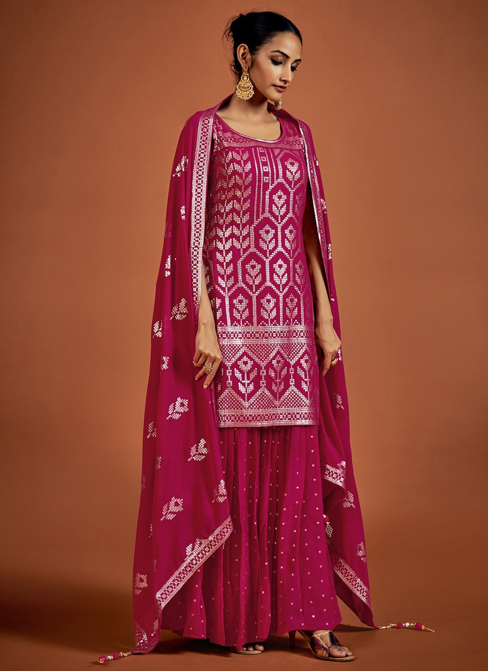 Salwar Suit Georgette Hot Pink Sequins Salwar Kameez