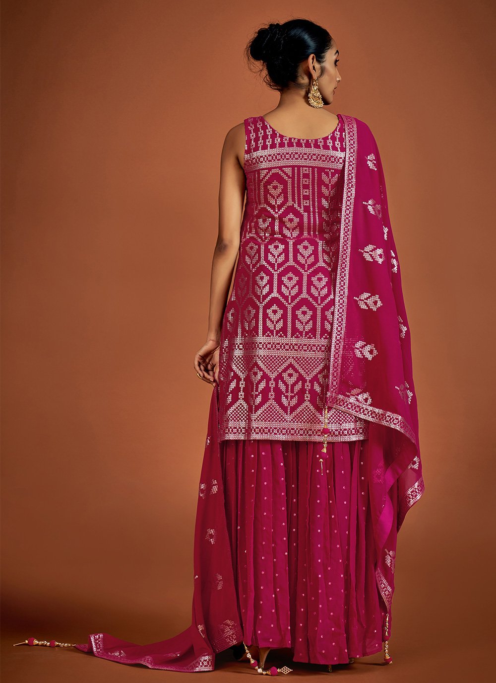 Salwar Suit Georgette Hot Pink Sequins Salwar Kameez