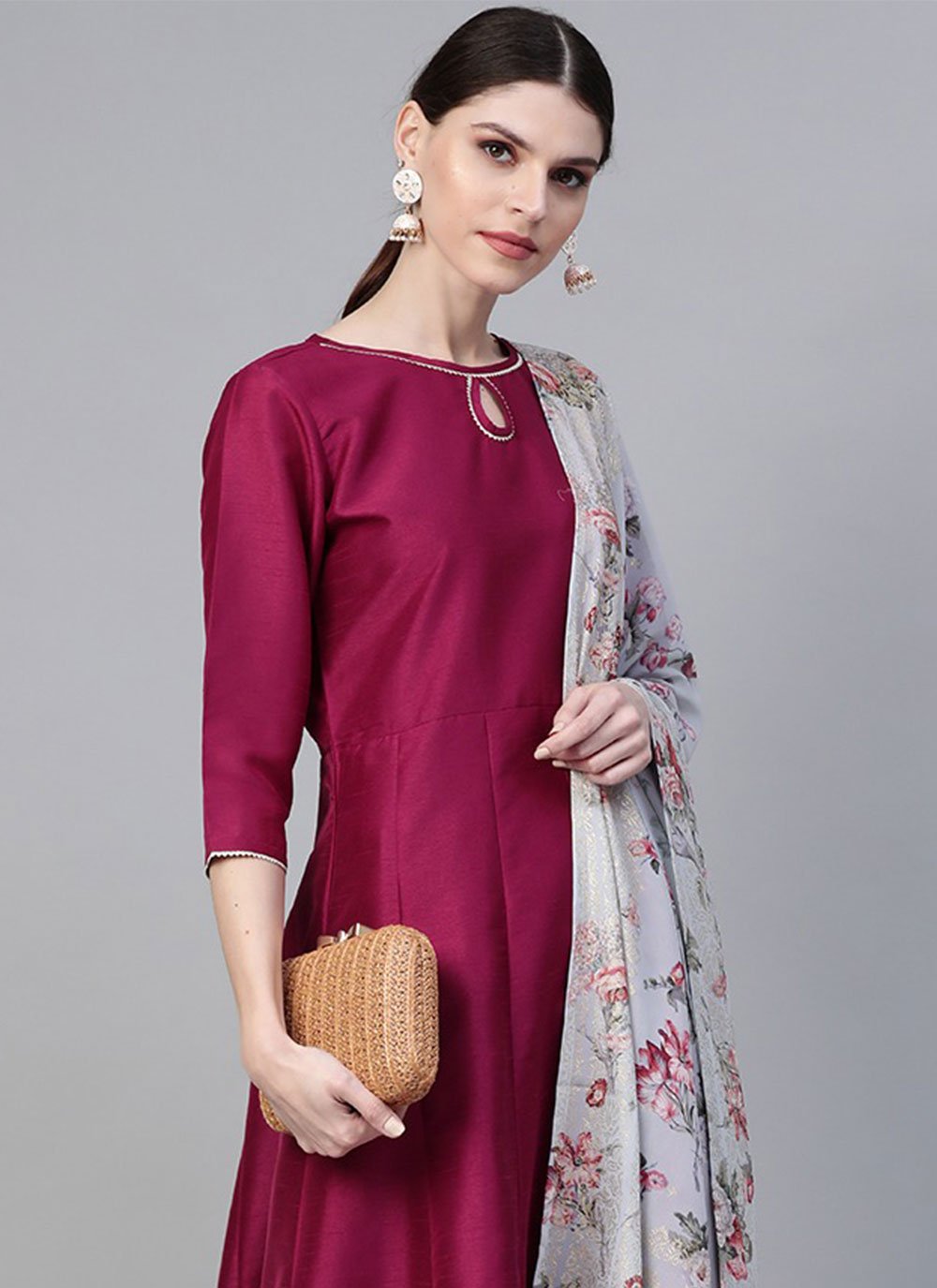Salwar Suit Poly Silk Hot Pink Plain Salwar Kameez