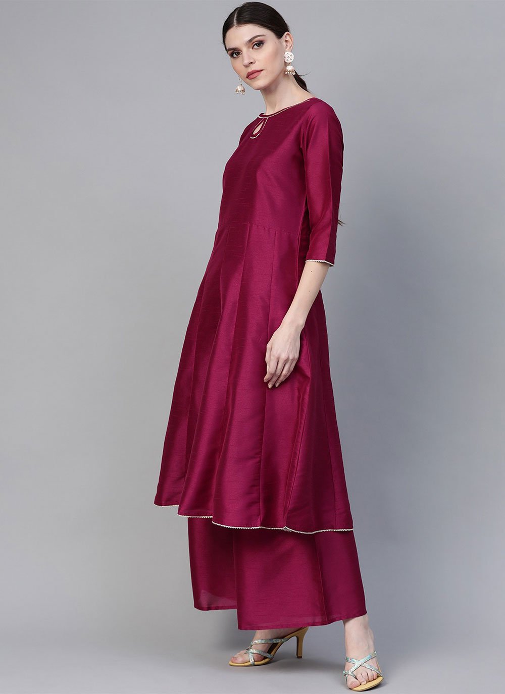 Salwar Suit Poly Silk Hot Pink Plain Salwar Kameez
