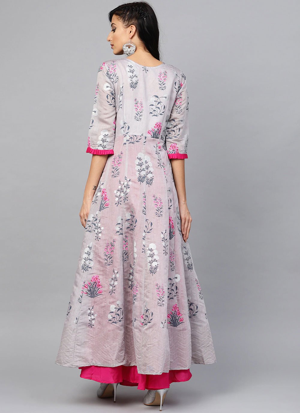 Floor Length Kurti Poly Silk Hot Pink Print Kurtis