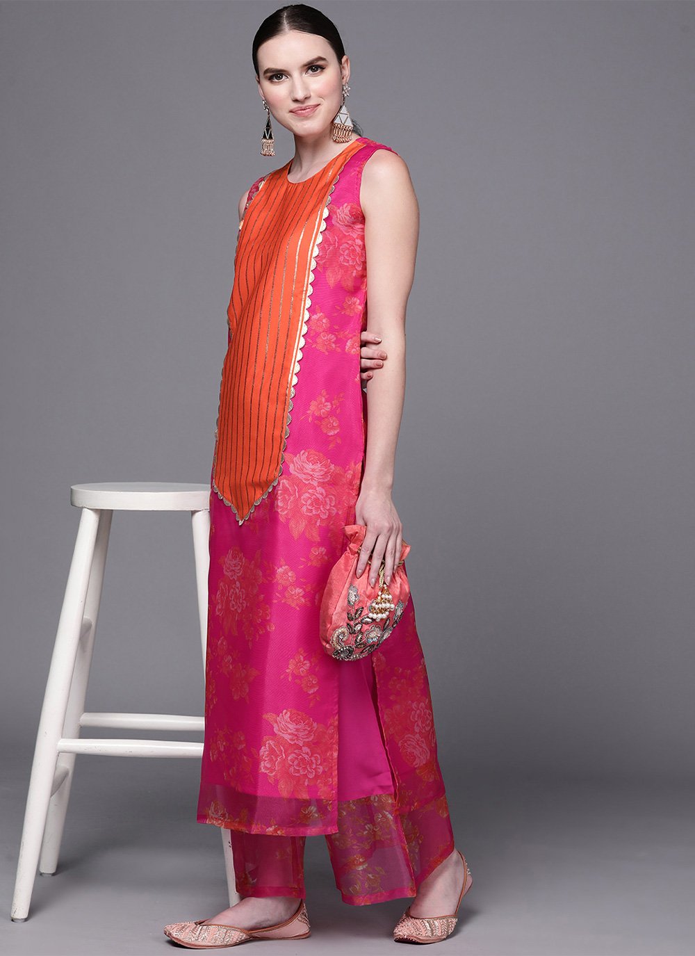 Designer Kurti Organza Hot Pink Print Kurtis Kajols Indian Pakistani Fashion Tailoring