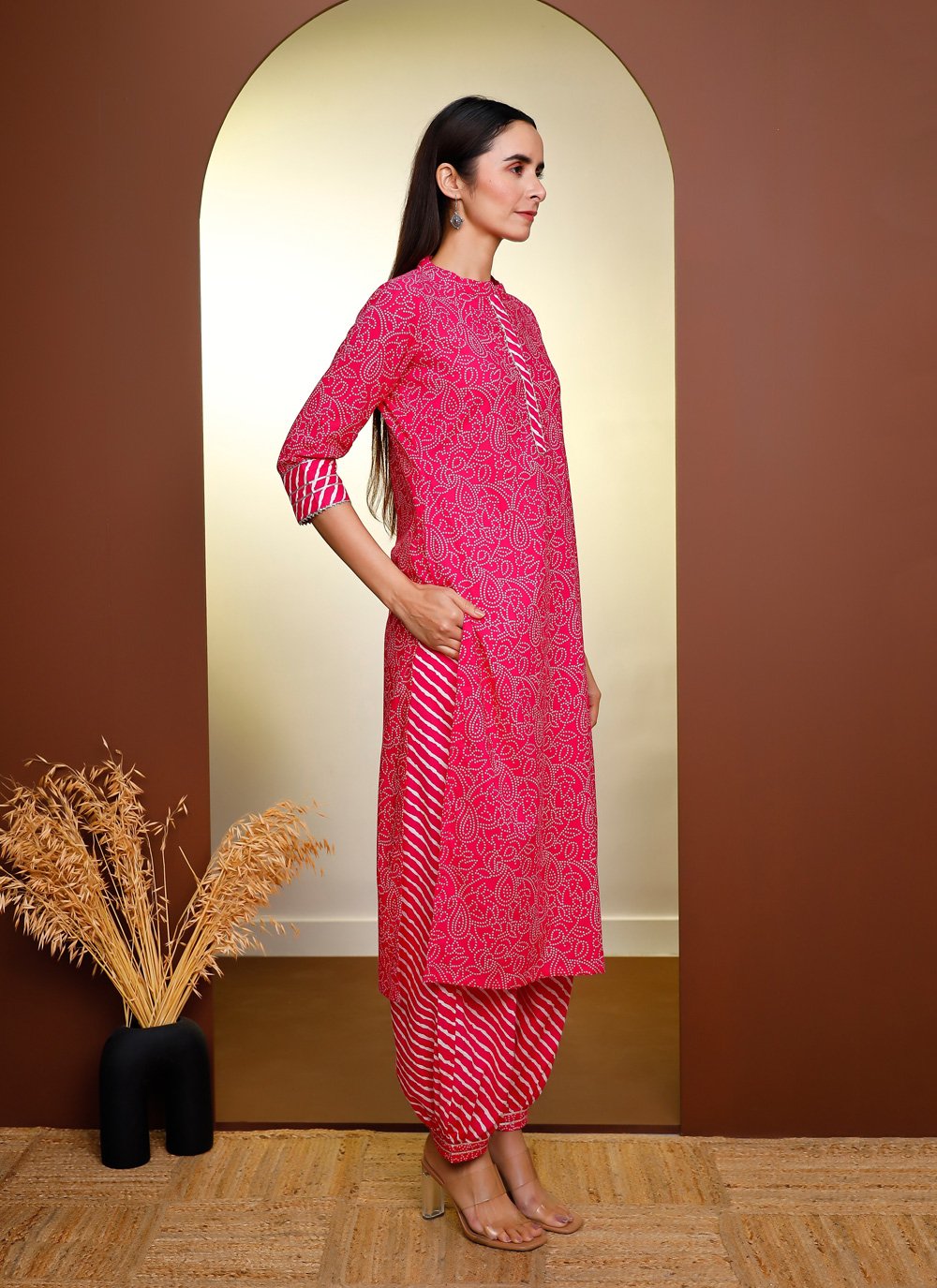 Punjabi Suit Cotton Hot Pink Print Salwar Kameez