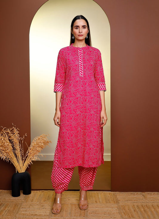 Punjabi Suit Cotton Hot Pink Print Salwar Kameez