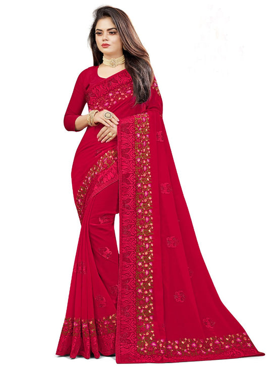 Classic Weight Less Hot Pink Embroidered Saree