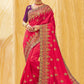 Designer Vichitra Silk Hot Pink Diamond Saree
