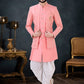 Indo Western Sherwani Jacquard Silk Hot Pink Embroidered Mens