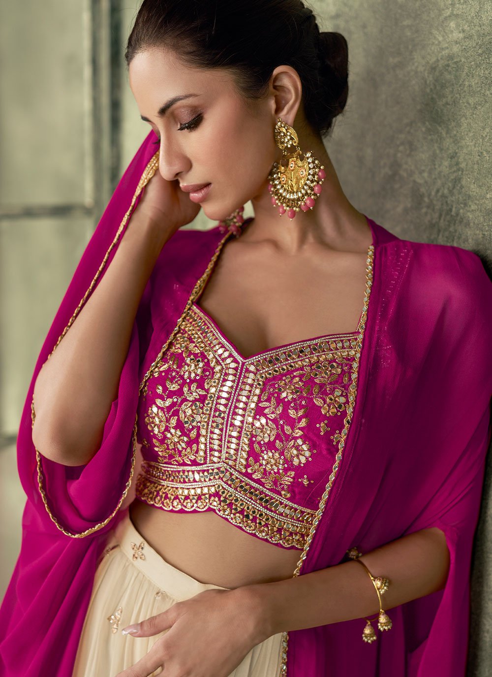 A Line Lehenga Georgette Silk Hot Pink Print Lehenga Choli Kajols Indian Pakistani Fashion Tailoring
