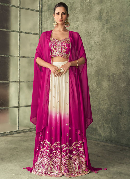 A Line Lehenga Georgette Silk Hot Pink Print Lehenga Choli