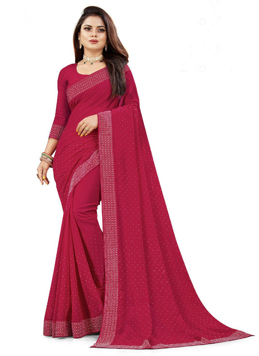 Classic Georgette Hot Pink Embroidered Saree