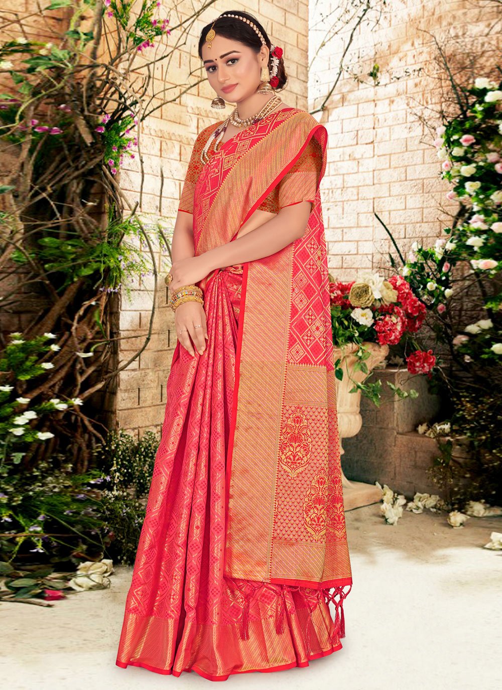Traditional Saree Silk Hot Pink Weaving Saree
