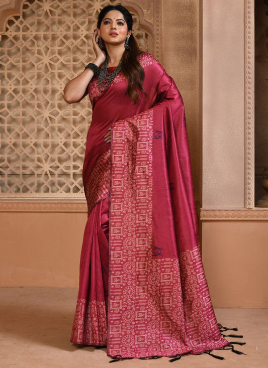 Trendy Saree Handloom Silk Hot Pink Woven Saree