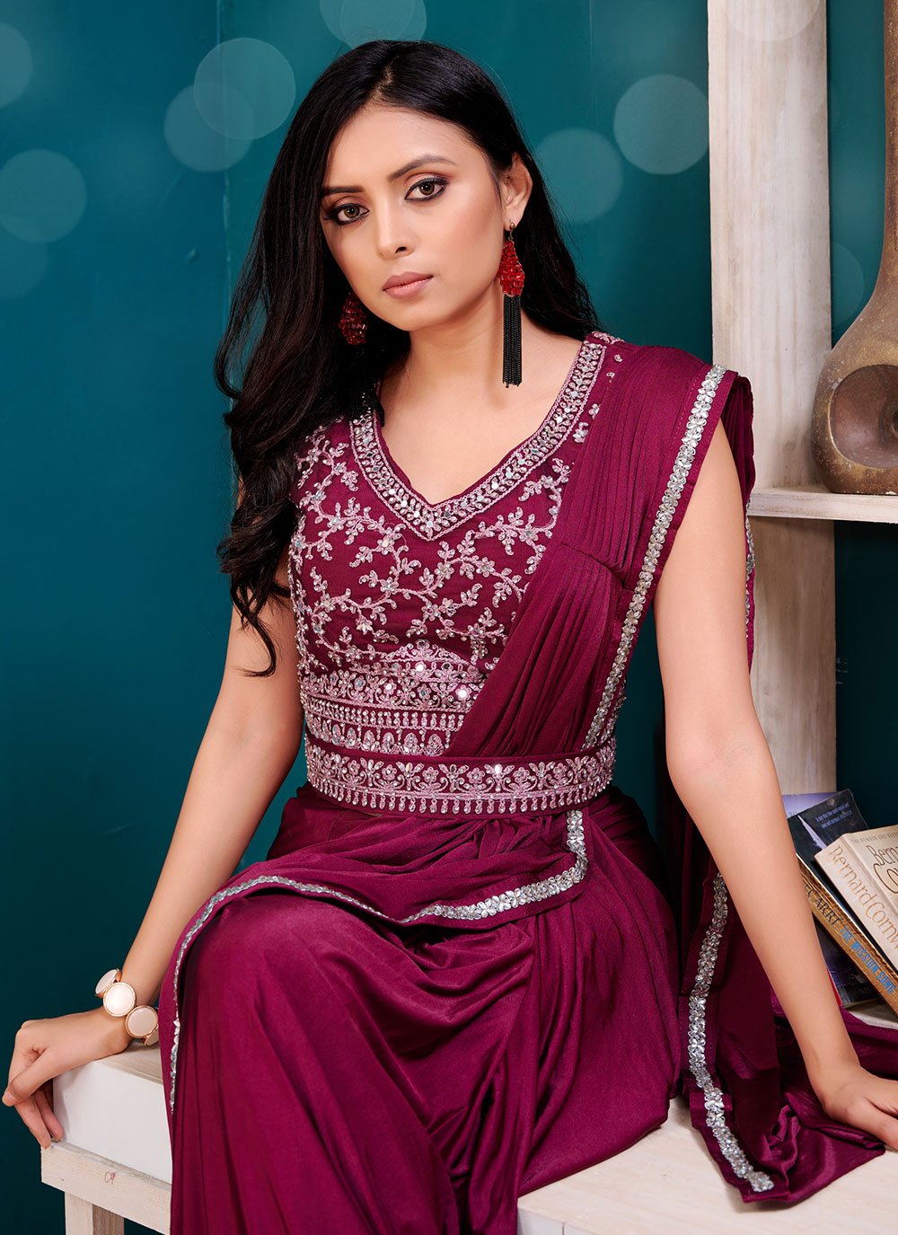 Classic Imported Wine Patch Border Saree