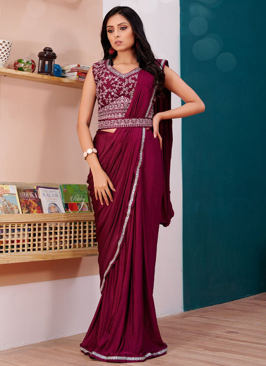 Classic Imported Wine Patch Border Saree