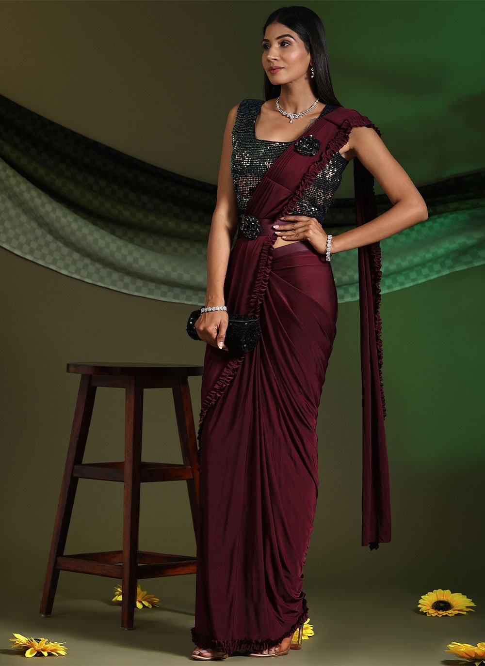 Classic Imported Maroon Plain Saree