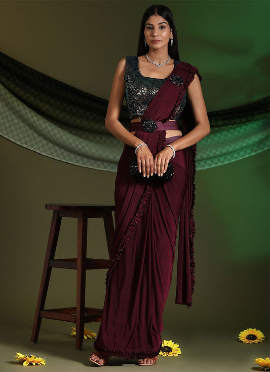 Classic Imported Maroon Plain Saree