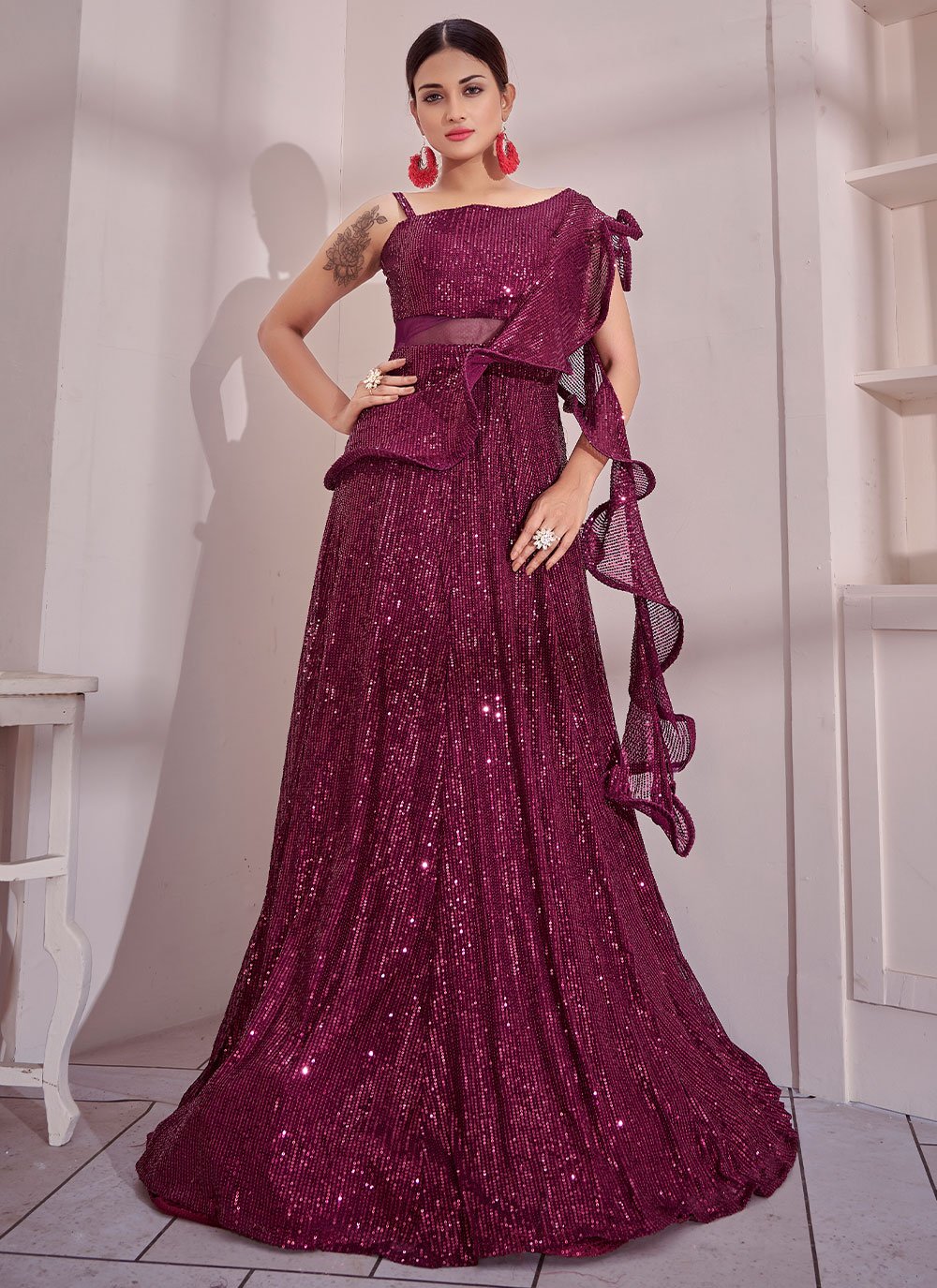 Designer Gown Imported Purple Sequins Gown