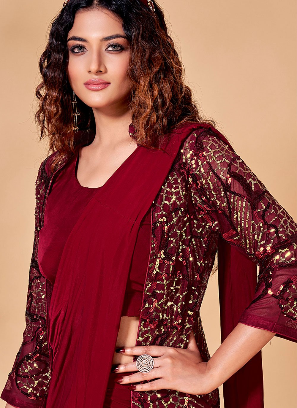 Trendy Saree Imported Maroon Sequins Saree