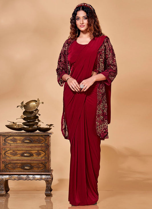 Trendy Saree Imported Maroon Sequins Saree